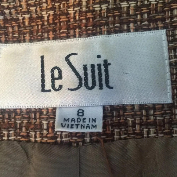 LE SUIT Women Fully Lined Front Open Hounds-Tooth Pattern Brown Jacket Size 8 - Picture 6 of 7